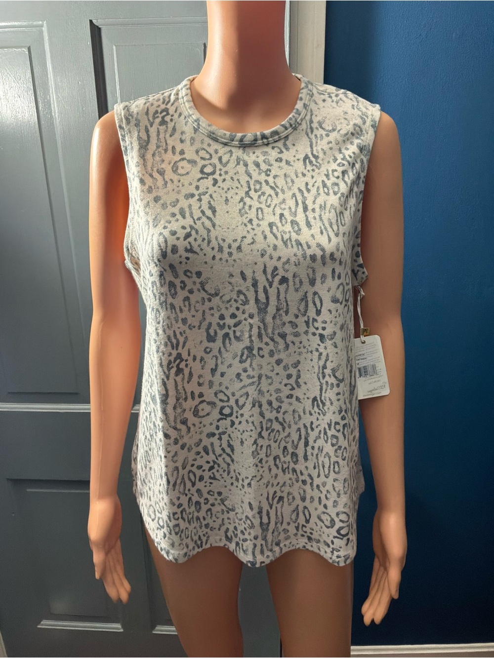 PJ Salvage Cream and Gray Leopard Print Sleeveless Tank